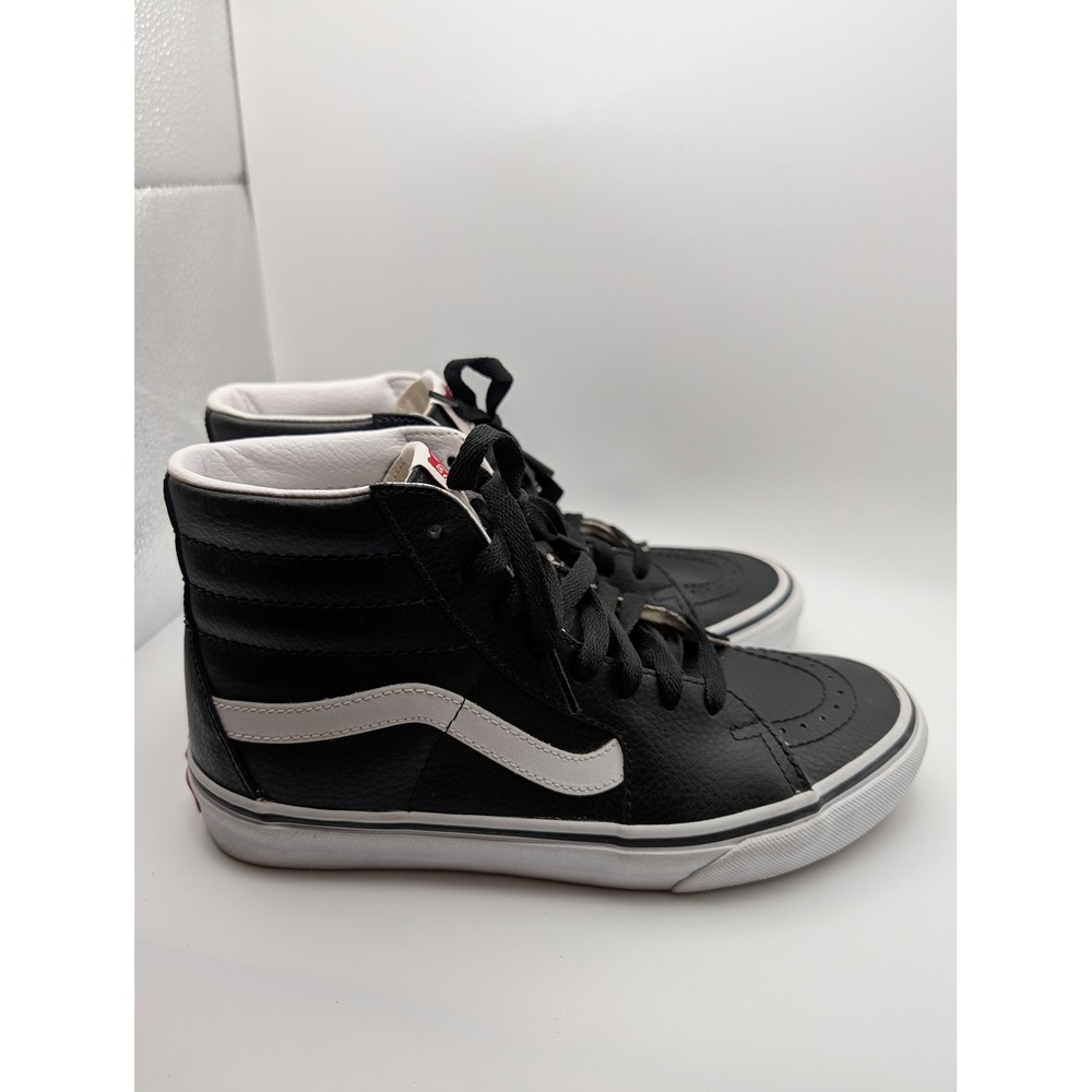 Vans Sk8-Hi Black White Leather High Top Sneakers Womens 7.5‎ Mens 6 Skate Shoes